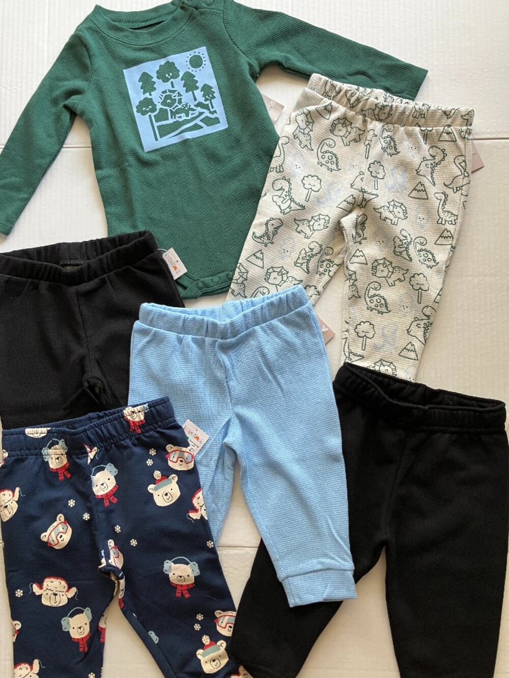 6-9 month Garanimals Baby Boy Pants Bundle with Thermal Dinosaur Onesie